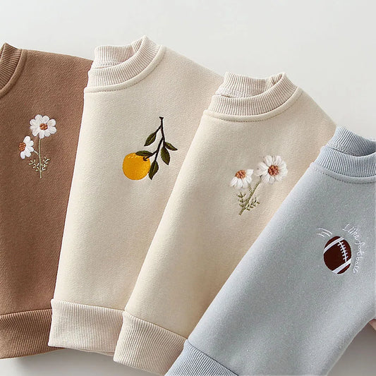 Embroidery Thicken Fleece Warm Sweatshirt